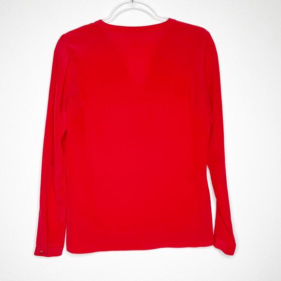 BARNEYS NEW YORK Silk Chiffon Long Sleeve Blouse V-Neck Button-Down Red Size 8 - Picture 10 of 11